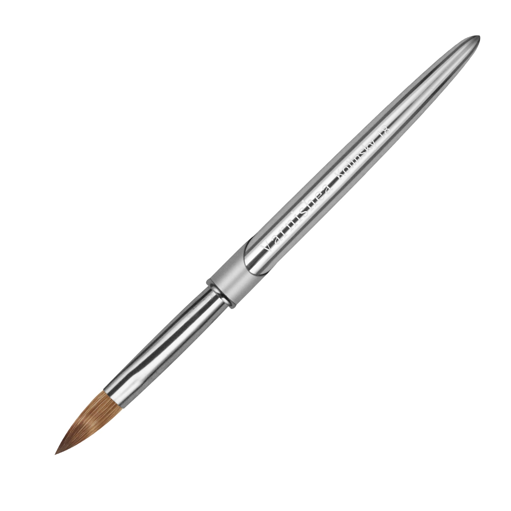 varnishea Kolinsky Nail Brush with Silvery Metal Handle – Size 18, 1.0 Count | Acrylic & Nail Art Tools