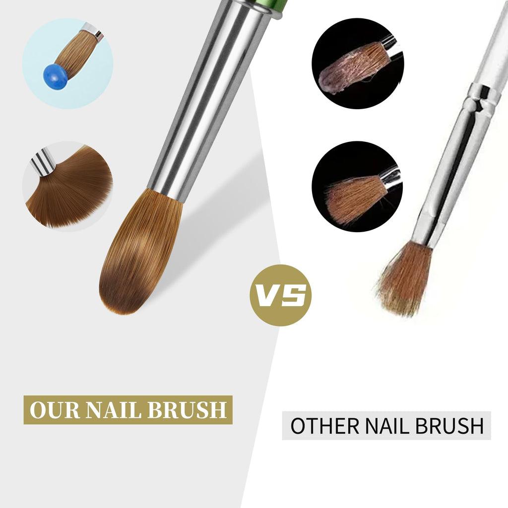 varnishea Kolinsky Hair Acrylic Nail Brush – Green Metal Handle, Size 8, 1.0 Count