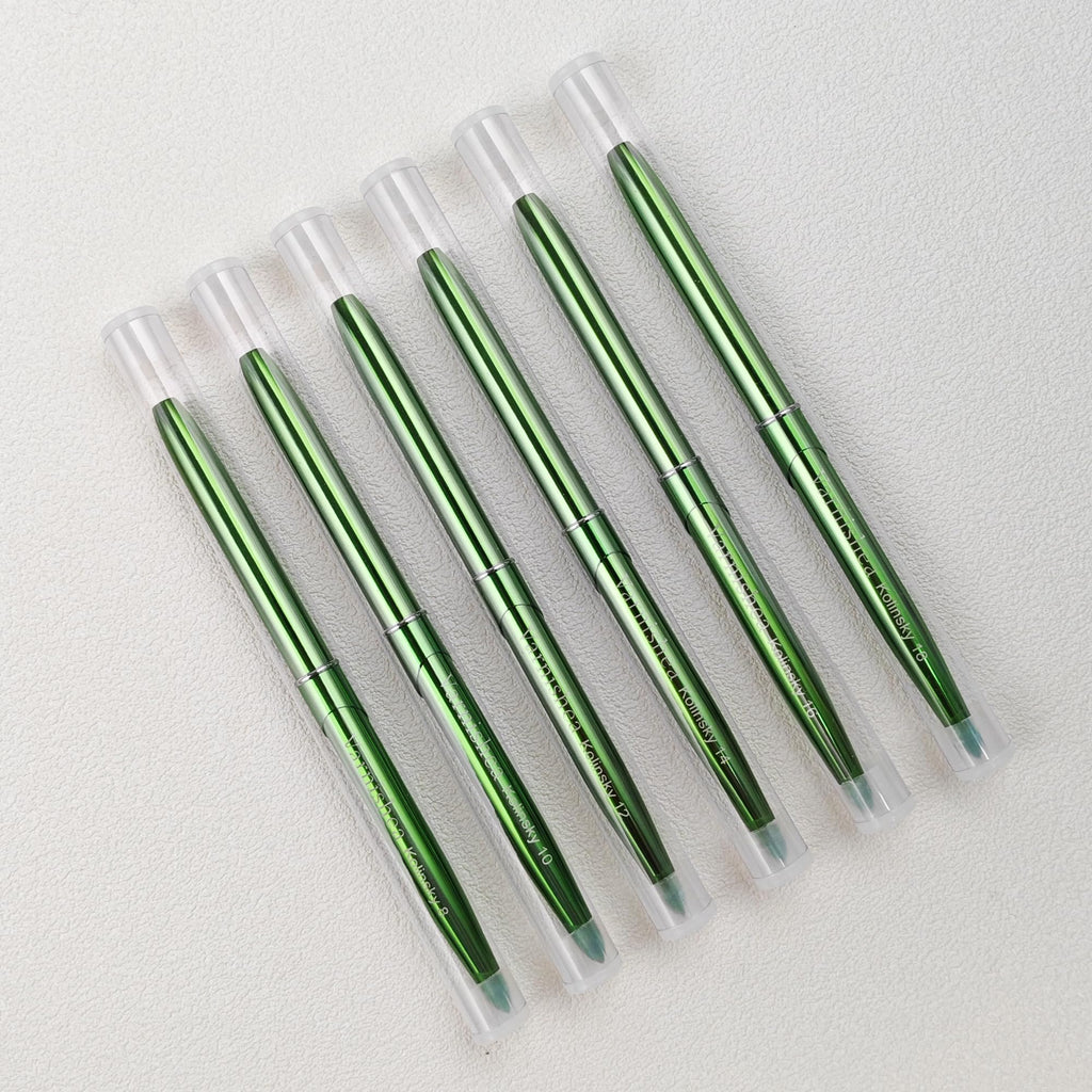 varnishea Kolinsky Hair Acrylic Nail Brush – Green Metal Handle, Size 8, 1.0 Count