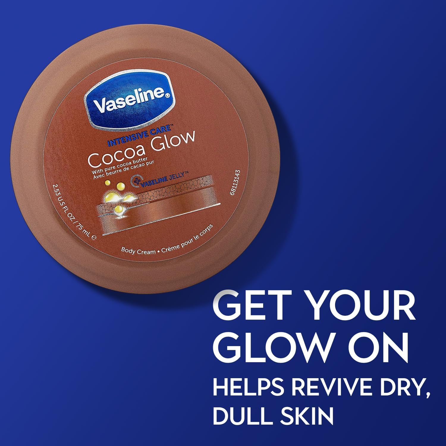 Vaseline Cocoa Glow Body Cream 6-Pack – 48H Moisture, Cocoa Butter & Vitamin E, Travel-Size 2.53 fl oz Each