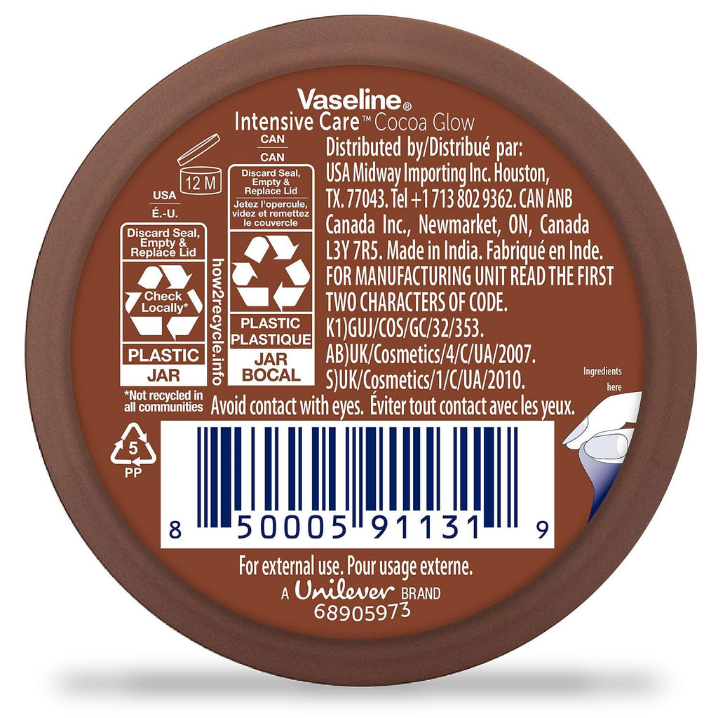 Vaseline Cocoa Glow Body Cream 6-Pack – 48H Moisture, Cocoa Butter & Vitamin E, Travel-Size 2.53 fl oz Each