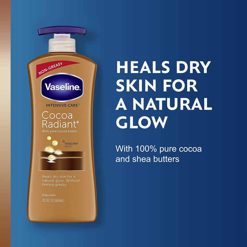Vaseline Cocoa Radiant Lotion Bundle – 20.3 oz Lotion, Healing Jelly Cocoa Butter, and Cocoa Shimmer Jelly Stick
