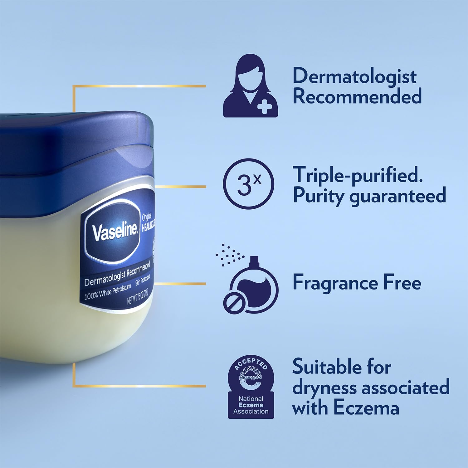 Vaseline Original Healing Jelly 4-Pack – Hypoallergenic Petroleum Jelly for Skin Care