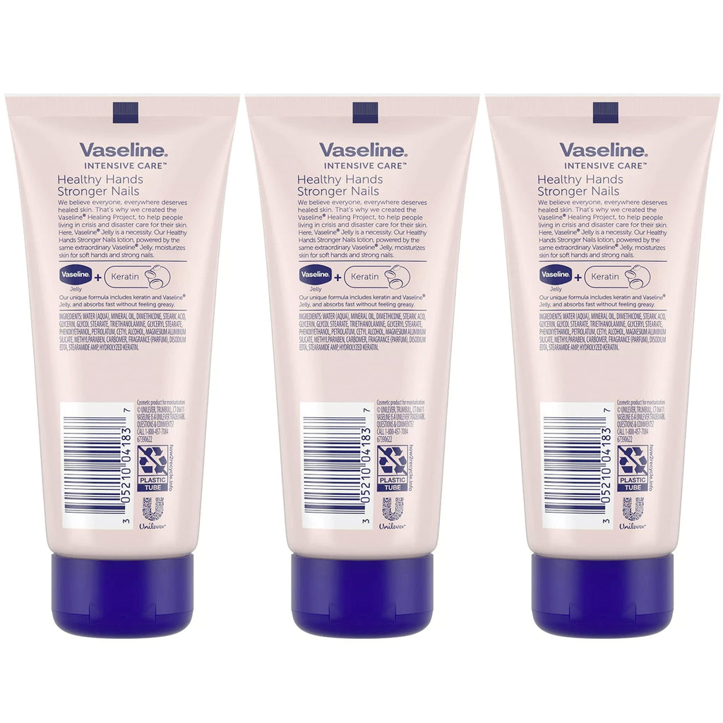 Vaseline Lotion Healthy Hands Stronger Nails with Keratin – 3-Pack, 3.4 oz Each