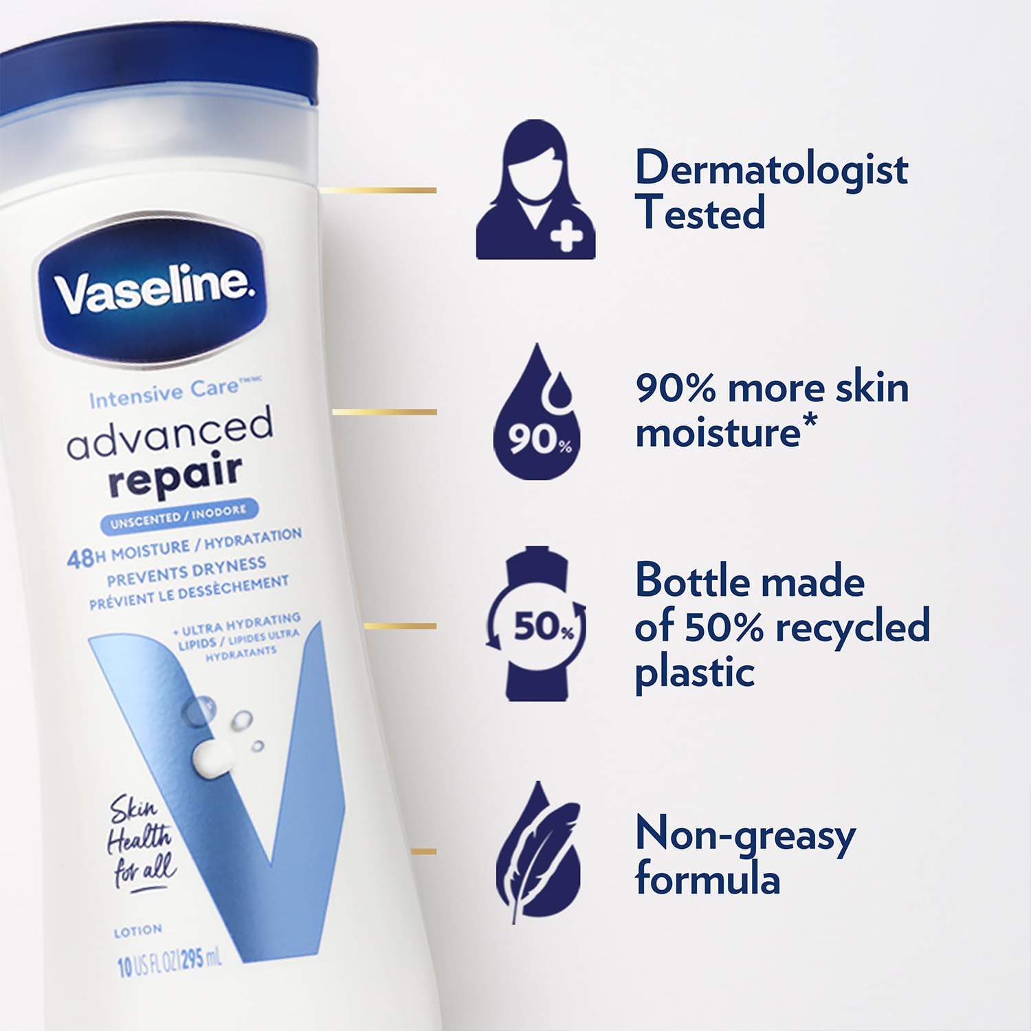 Vaseline Intensive Care Lotion Unscented – Advanced Repair 2-Pack, Non-Greasy Moisturizer