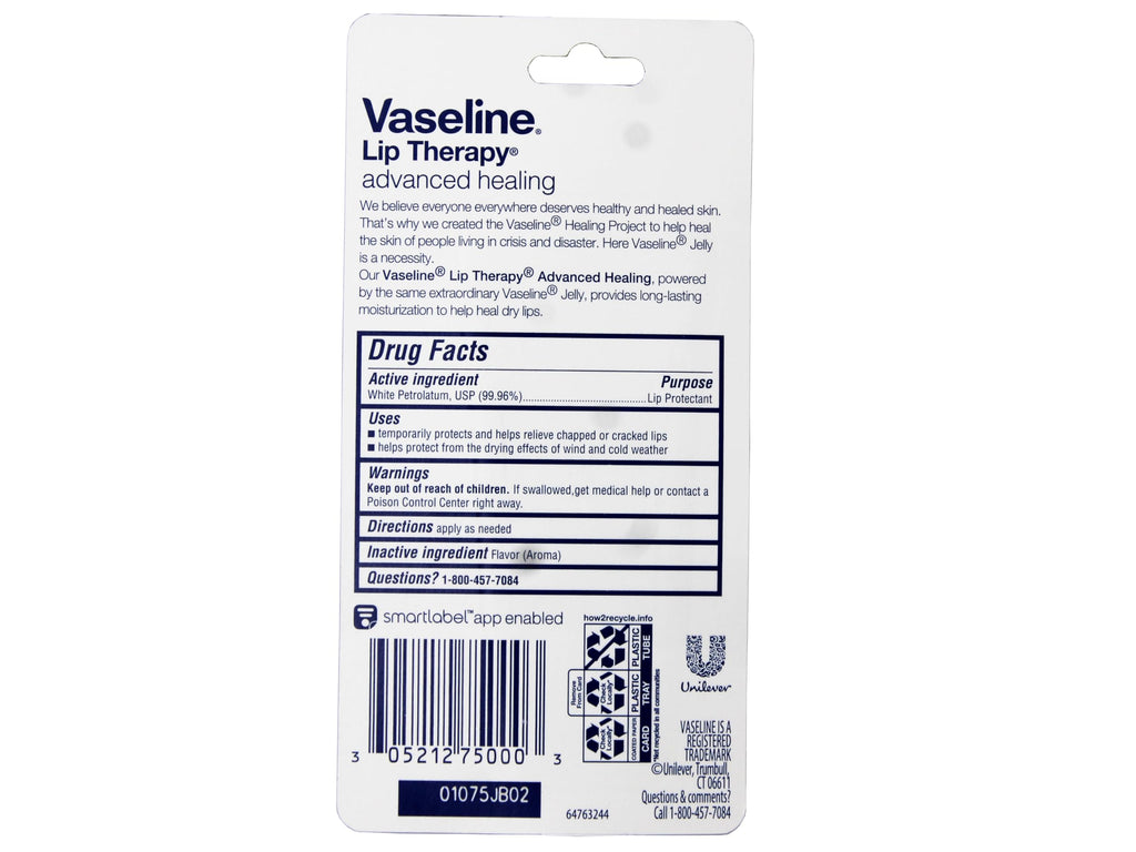 Vaseline Lip Therapy Advanced Formula 0.35 oz Pack of 4