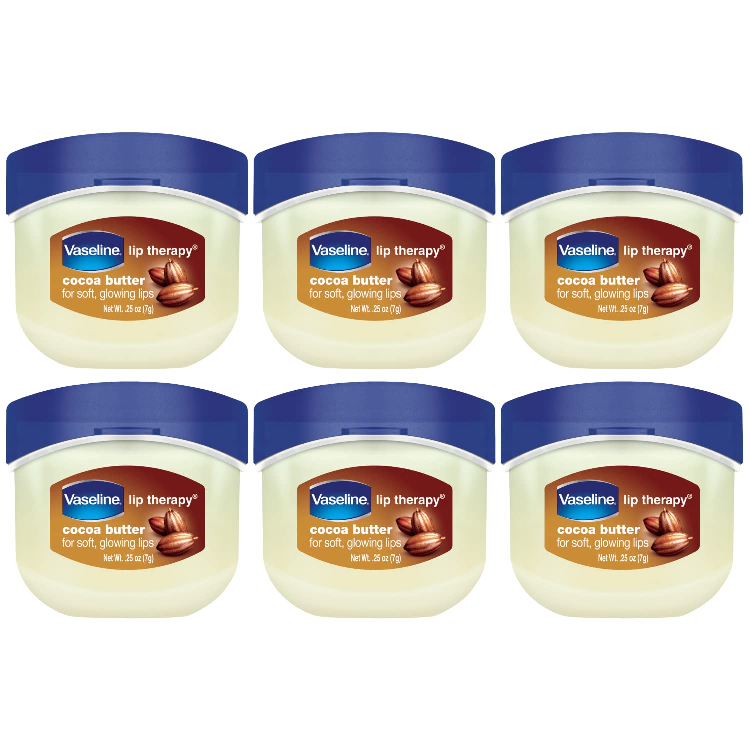 Vaseline Lip Therapy Cocoa Butter 6-Pack – Mini Lip Balms (0.25 oz each)