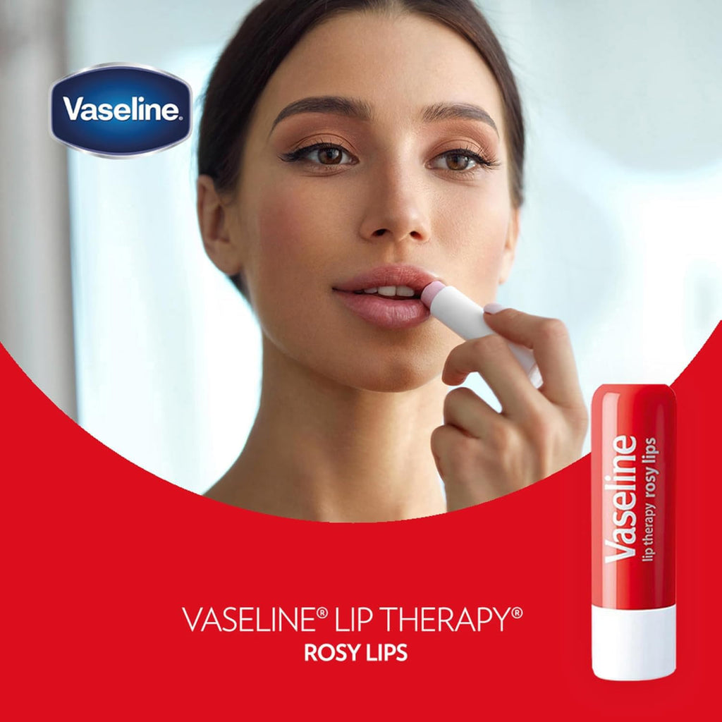 Vaseline Lip Therapy Variety 4-Pack – Cocoa Butter & Rosy Lips Balms with Vitamin E | 0.16 oz Each