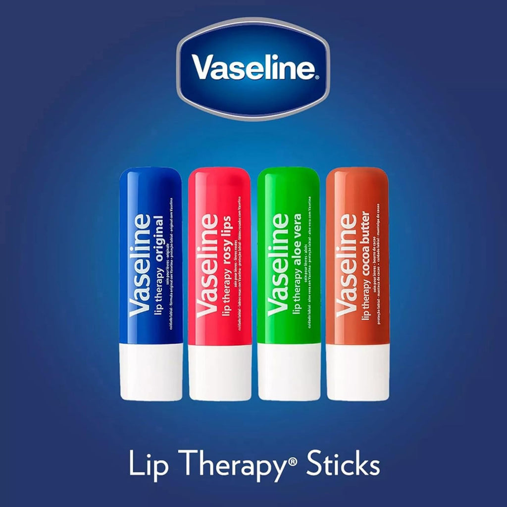 Vaseline Lip Therapy 4-Pack – Cocoa Butter & Aloe Vera Lip Balm with Vitamin E