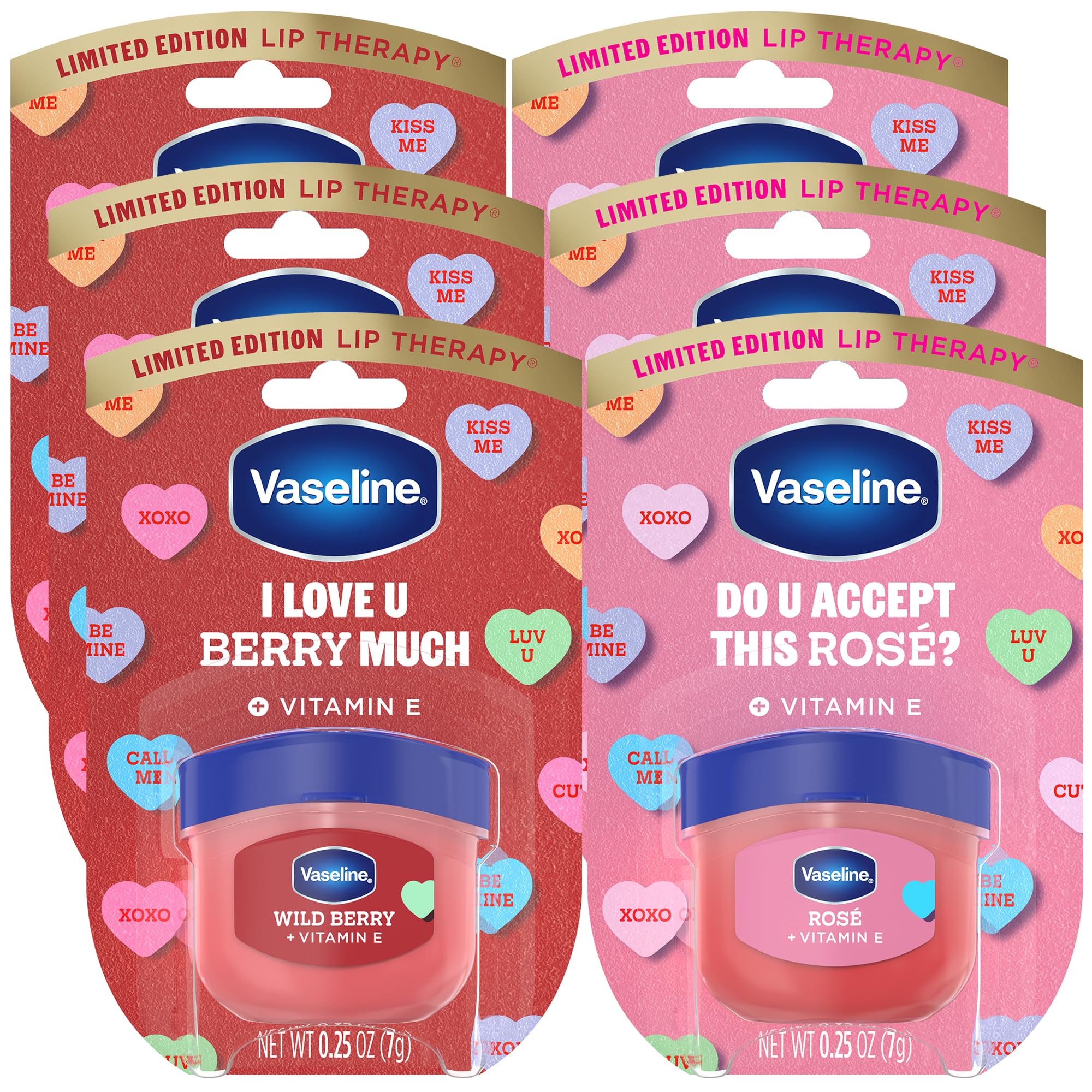 Vaseline Lip Therapy Mini Tinted Lip Balm Set – Rose Tint + Wild Berry (Vitamin E) 0.25 oz Each