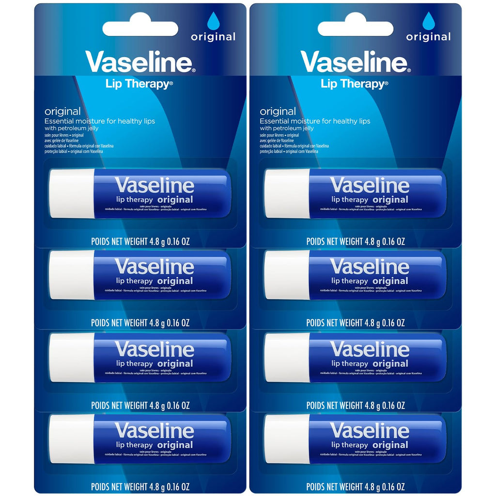Vaseline Lip Therapy Original 8-Pack – Bulk Lip Balm for Dry Lips