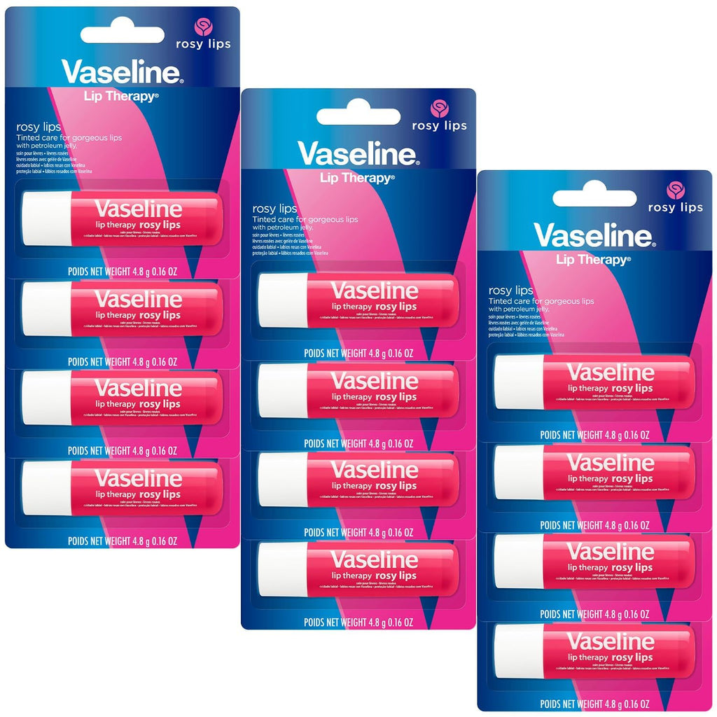 Vaseline Lip Therapy Rosy Lips 12-Pack – Rosy Lip Balm for Dry Lips (0.16 oz Each)