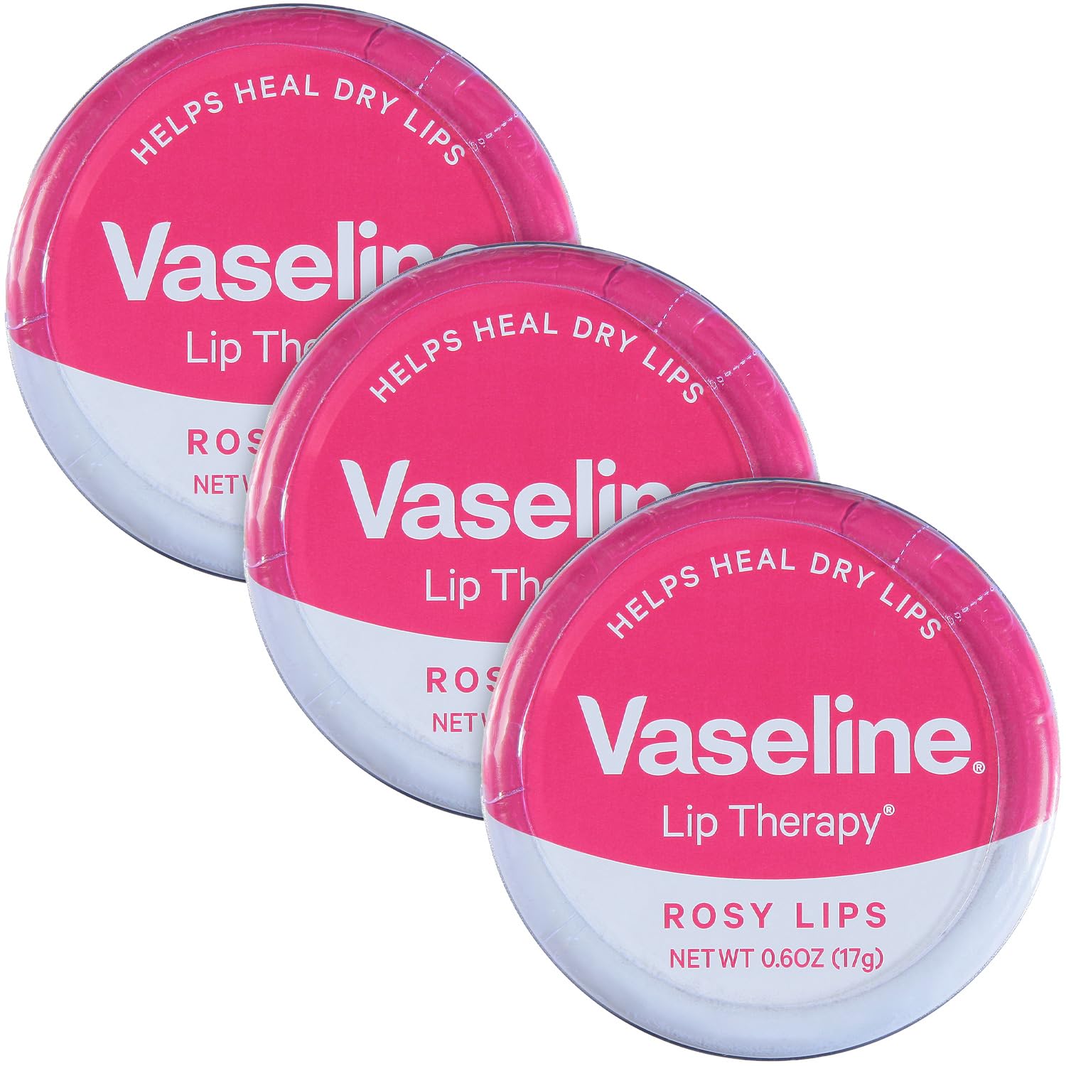 Vaseline Lip Therapy Rosy Lips Tin 3-Pack – Tinted Lip Balm for Soft, Smooth Lips (0.6 oz Each)