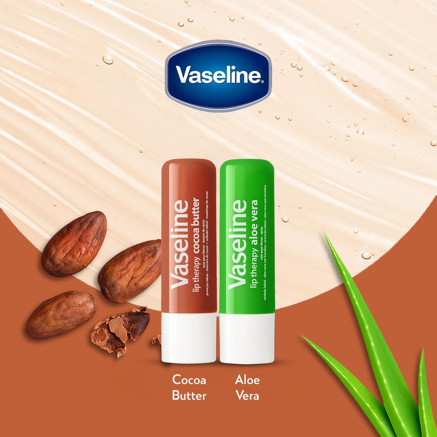 Vaseline Lip Therapy 4-Pack – Cocoa Butter & Aloe Vera Lip Balm with Vitamin E