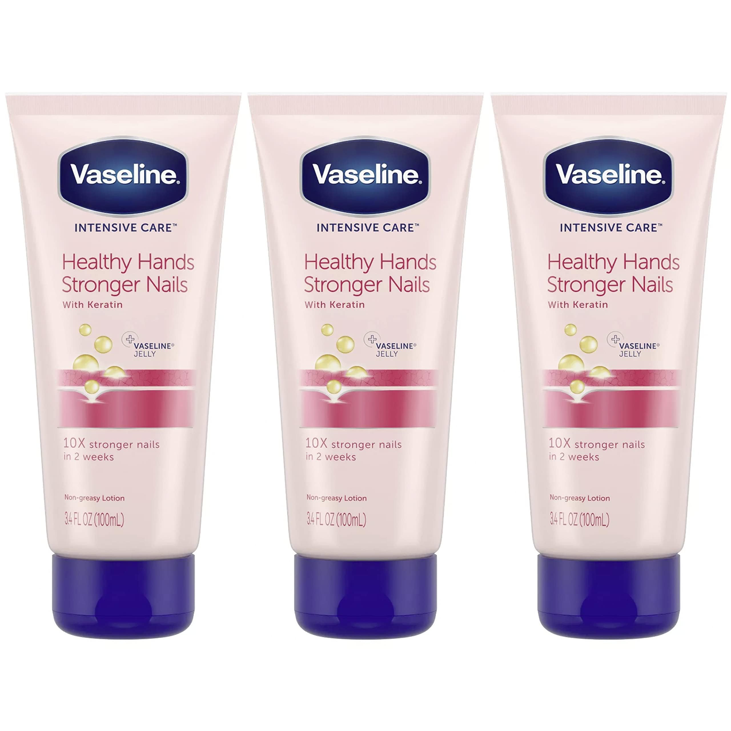 Vaseline Lotion Healthy Hands Stronger Nails with Keratin – 3-Pack, 3.4 oz Each