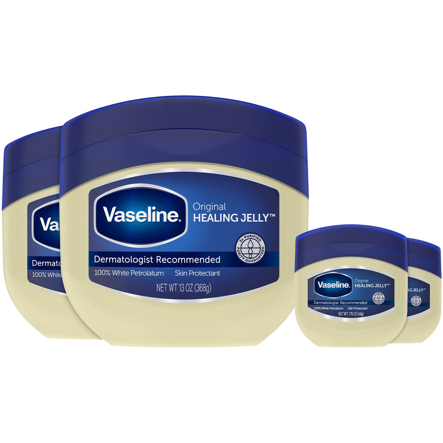 Vaseline Original Healing Jelly 4-Pack – Hypoallergenic Petroleum Jelly for Skin Care