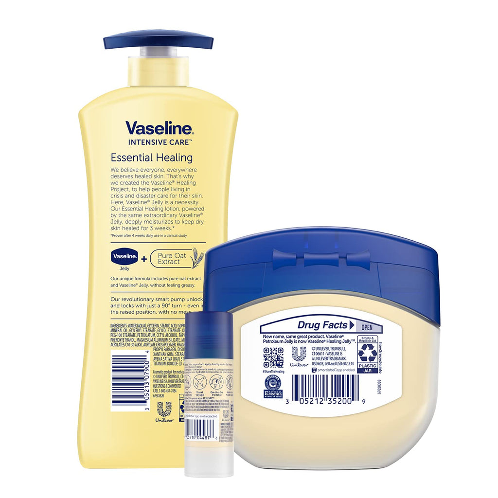 Vaseline Intensive Care Essential Healing Lotion Bundle - 20.3 oz + 7.5 oz + 1.4 oz (Pack of 3)