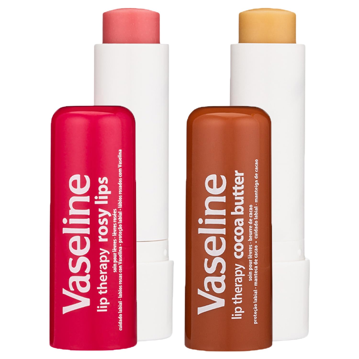 Vaseline Lip Therapy Variety 4-Pack – Cocoa Butter & Rosy Lips Balms with Vitamin E | 0.16 oz Each