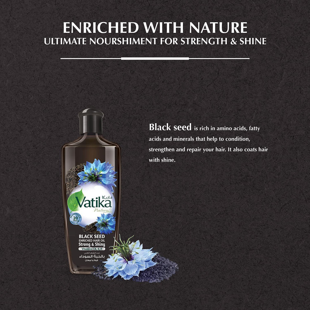 Vatika Naturals Dabur Enriched Black Seed Hair Oil – Strengthening & Shine-Enhancing Serum, 300 ml