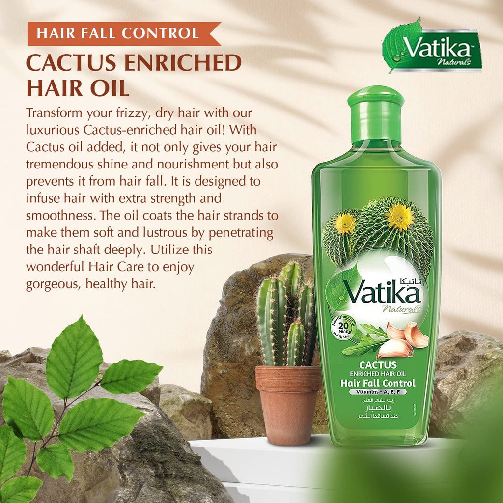 Vatika Naturals Cactus Enriched Hair Oil – Strengthen Roots, Reduce Breakage, 300ml