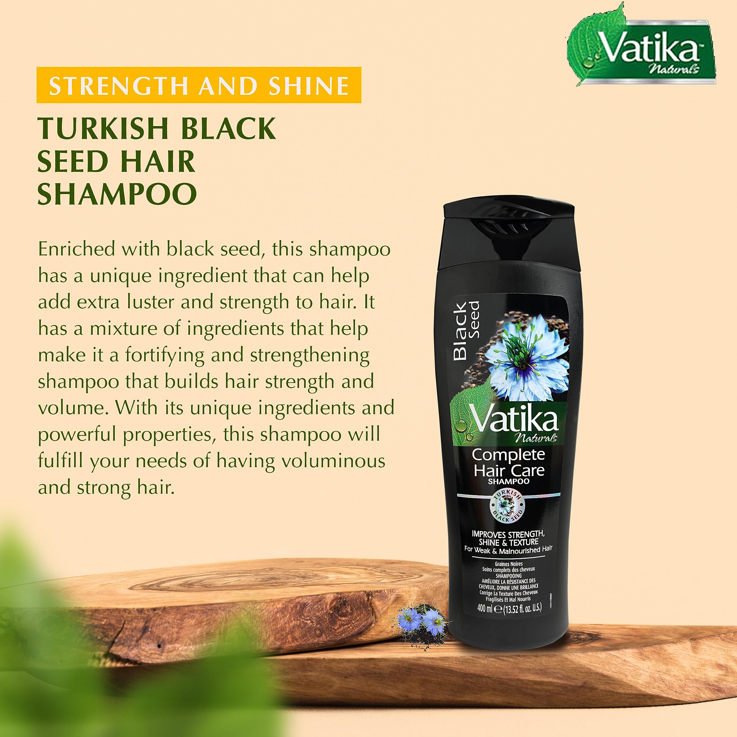 Vatika Naturals Turkish Black Seed Strength & Shine Shampoo – 400ml, Sulfate & Paraben Free