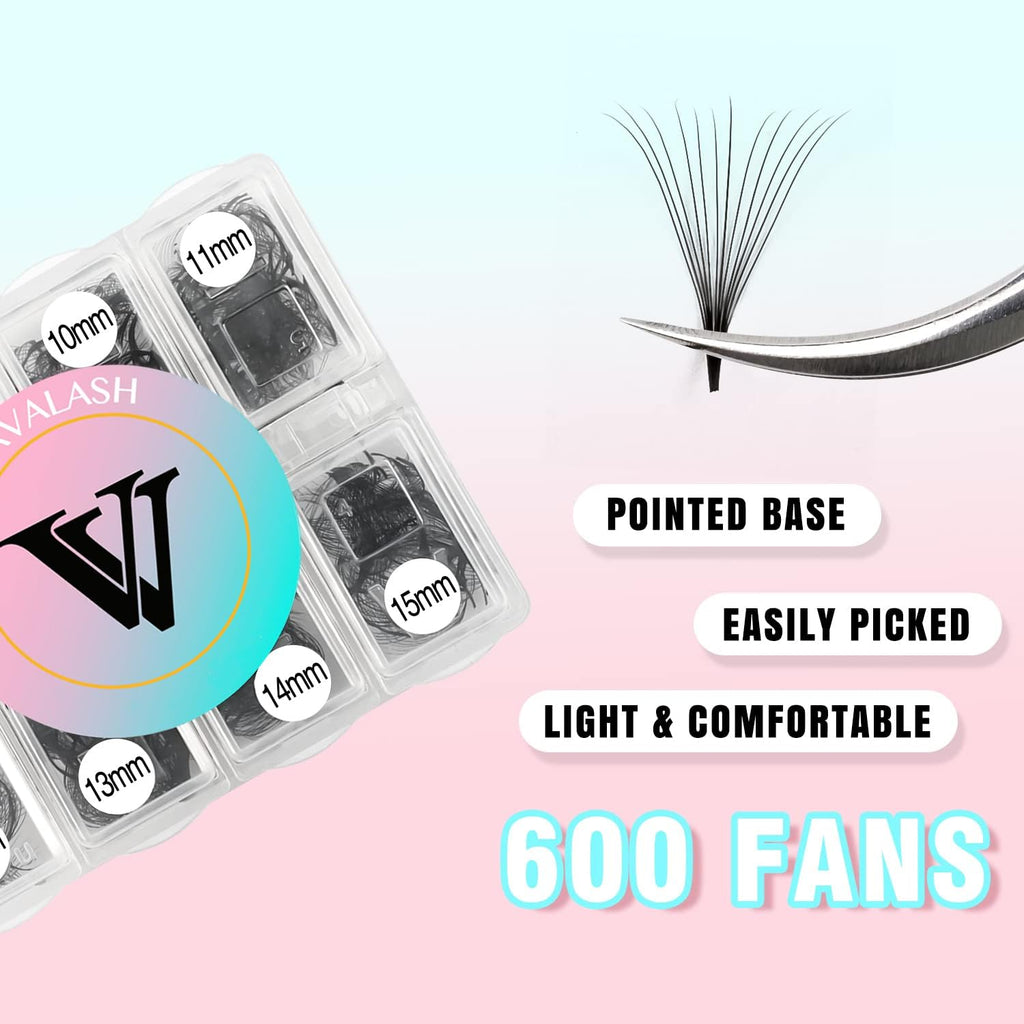 VAVALASH 600 Premade Lash Fans 8-15mm | 0.03-0.07mm | C/D Curl | 5D-16D
