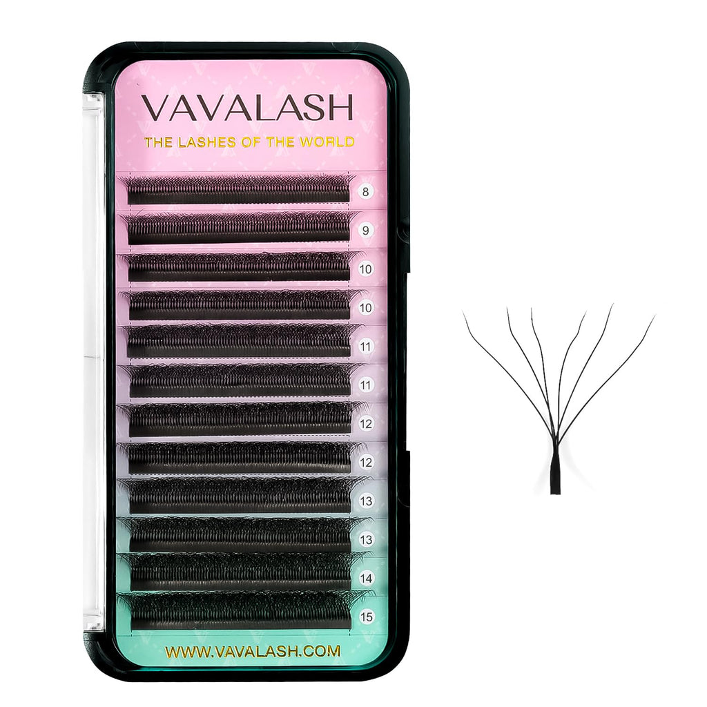 VAVALASH 6D W Shape Eyelash Extensions – Premade Fans 0.07 C Curl, Easy Fanning, Matte Black