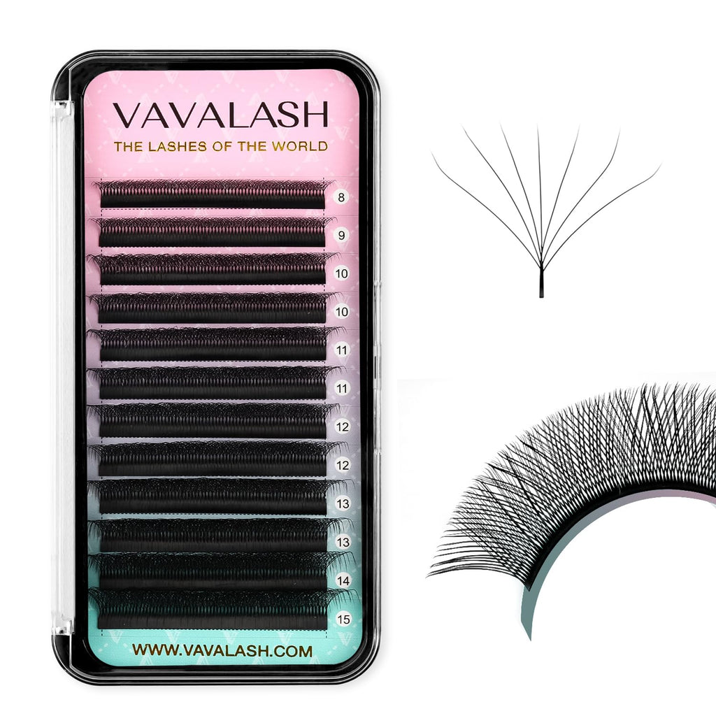 VAVALASH 7D W Shape Eyelash Extensions – Premade Fans, 0.07 D Curl, Matte Black