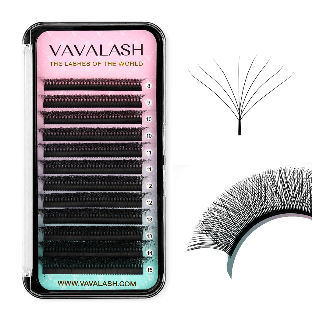 VAVALASH 8D W Shape Premade Fans 0.07 C Curl – Easy Fanning Volume Lash Extensions (W Shaped-8D-0.07-C-8-15mm)