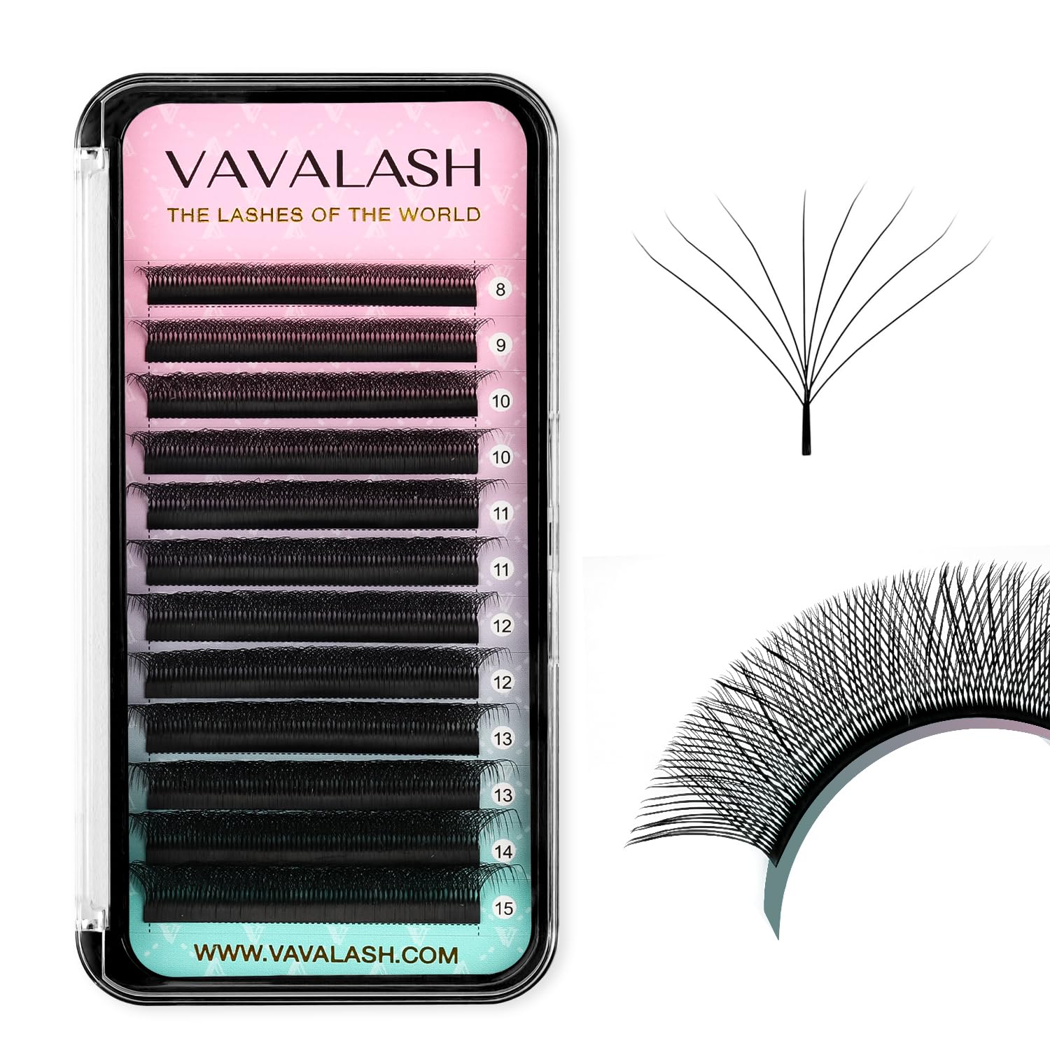 VAVALASH 8D W Shape Premade Fans 0.07 C Curl – Easy Fanning Volume Lash Extensions (W Shaped-8D-0.07-C-8-15mm)