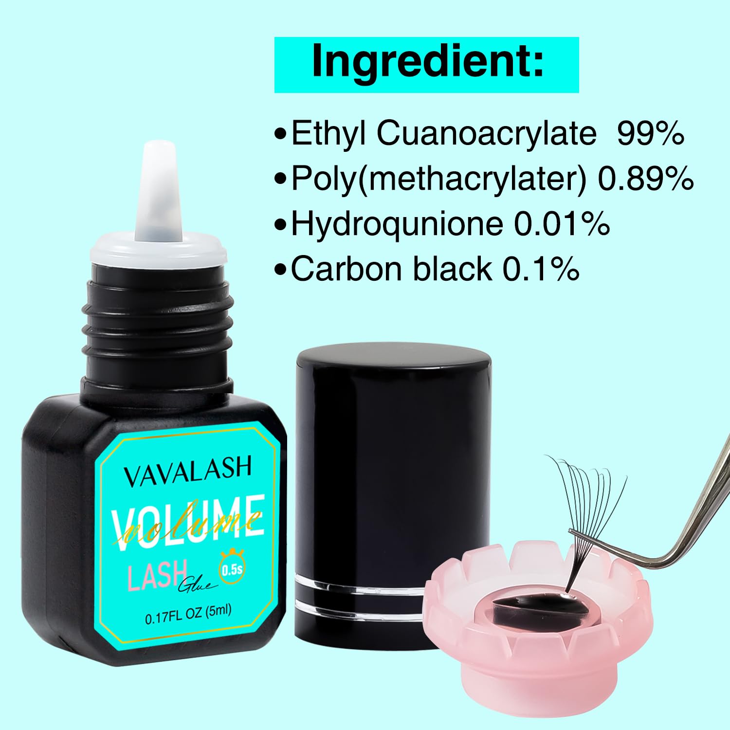 VAVALASH Lash Extension Glue – 0.5–1s Dry, Up to 9 Weeks Hold, Black (5ml)