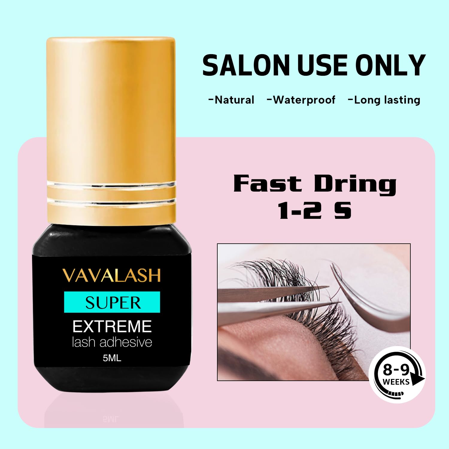 VAVALASH Infinit Super Eyelash Adhesive – 1 Sec Dry Time, Black Lash Glue (5ml) for Pros