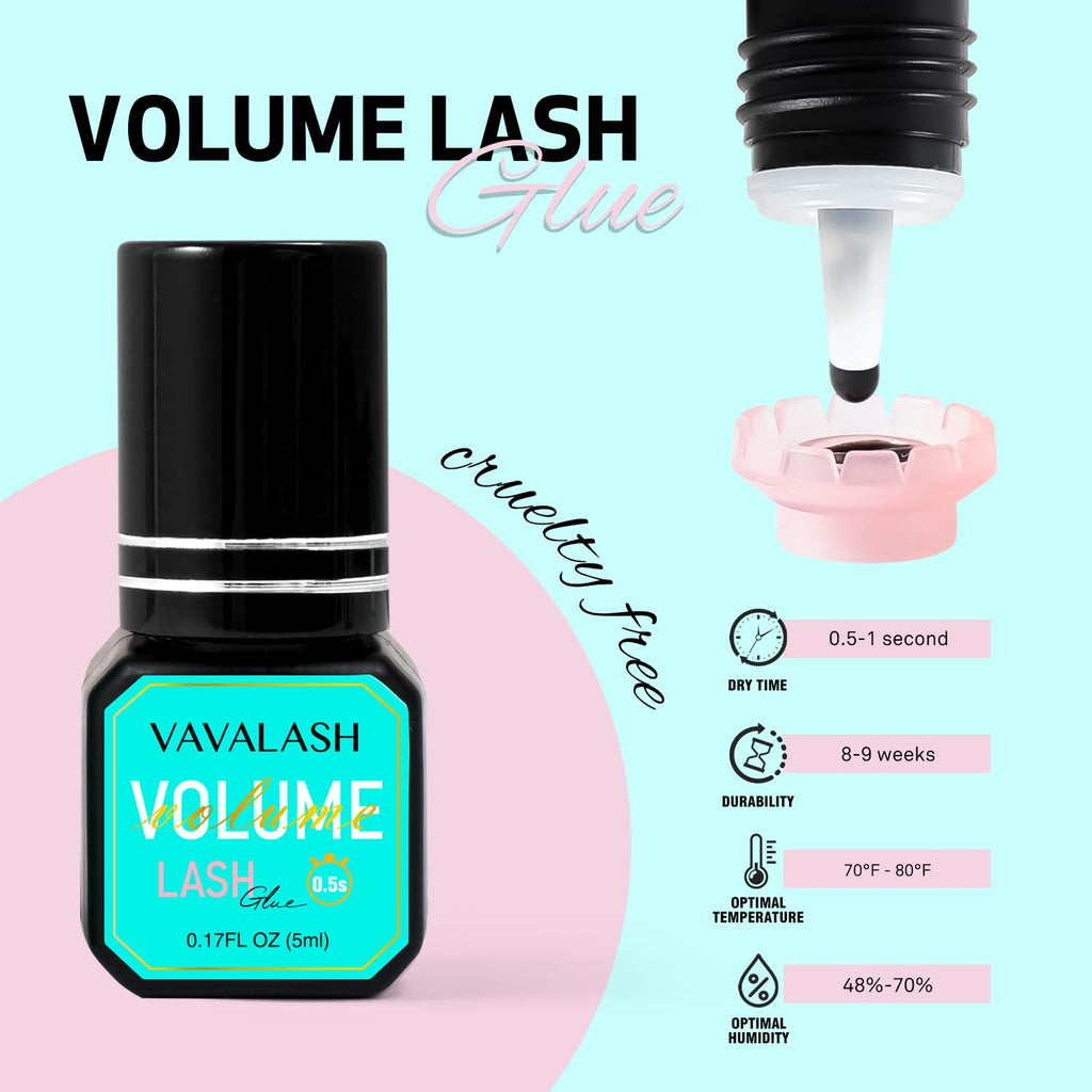 VAVALASH Lash Extension Glue – 0.5–1s Dry, Up to 9 Weeks Hold, Black (5ml)