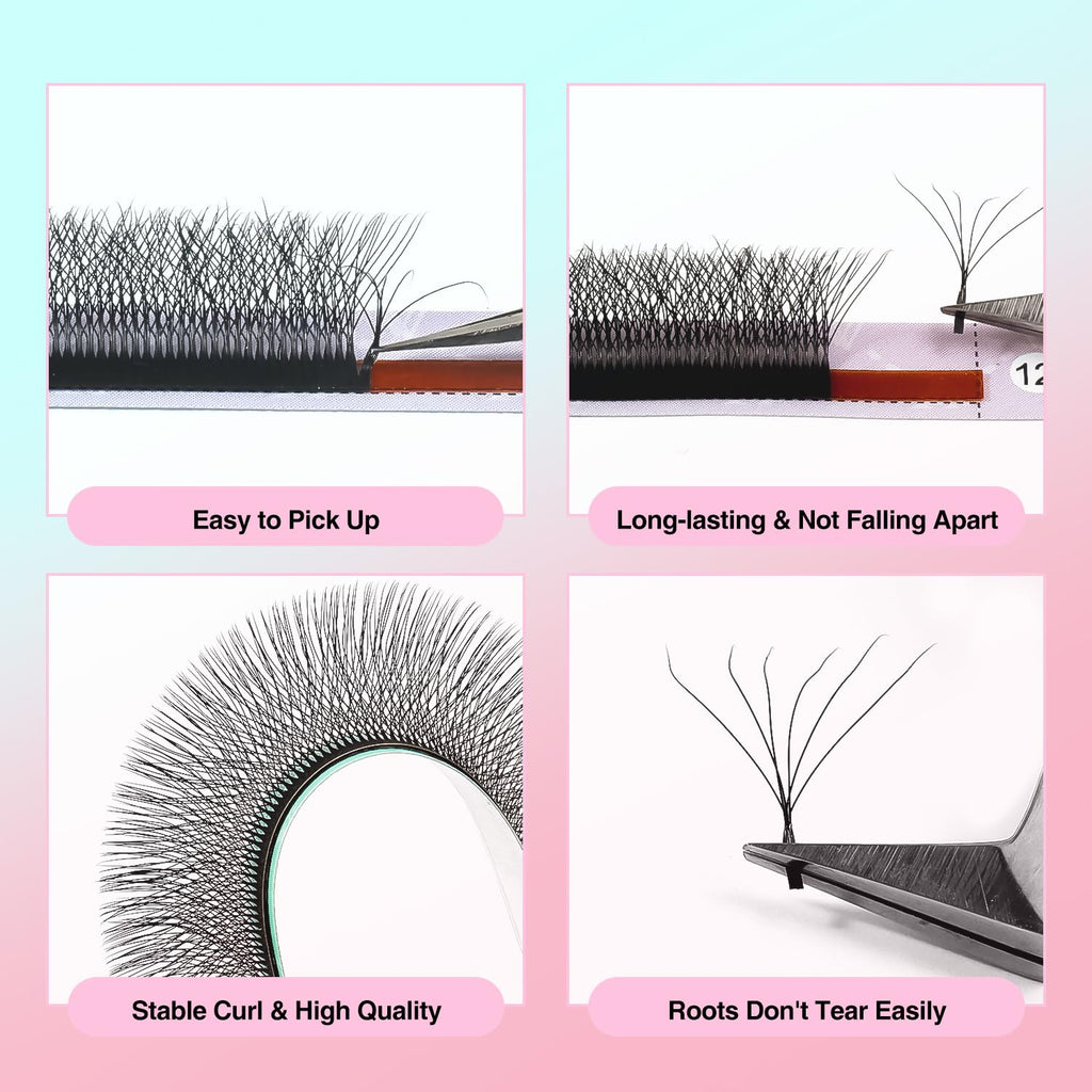 VAVALASH 6D W Shape Premade Fans 0.07D Curl – Easy Fanning Matte Black Lash Extensions