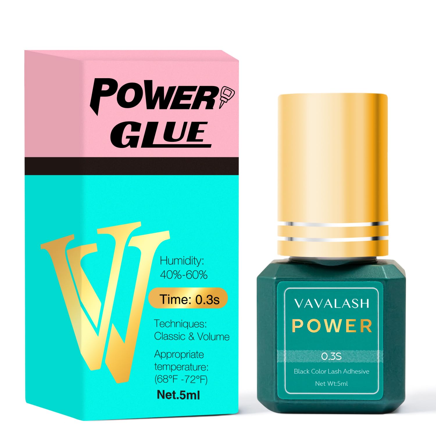 VAVALASH Power Eyelash Extension Glue – 0.3s Dry, Up to 9 Weeks, Black, 5ml