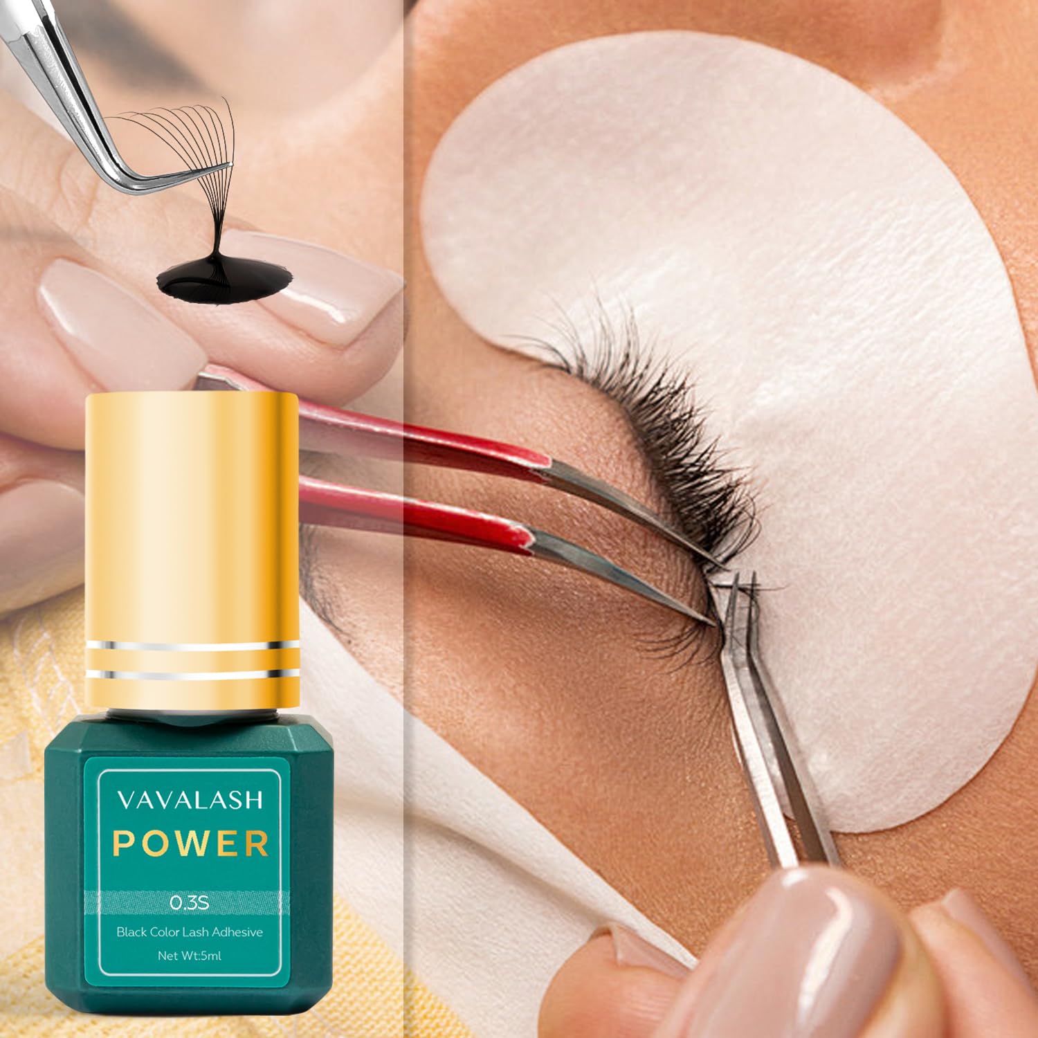 VAVALASH Power Eyelash Extension Glue – 0.3s Dry, Up to 9 Weeks, Black, 5ml