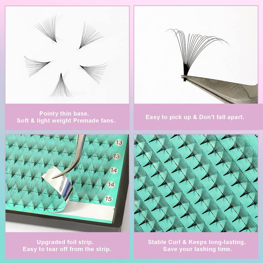 VAVALASH Premade Fans Eyelash Extensions — 320 Fans Tray (16D-0.03-C, Middle Stem, Heat Bonded)