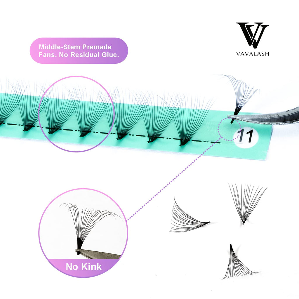 VAVALASH Premade Fans Eyelash Extensions — 320 Fans Tray (16D-0.03-C, Middle Stem, Heat Bonded)