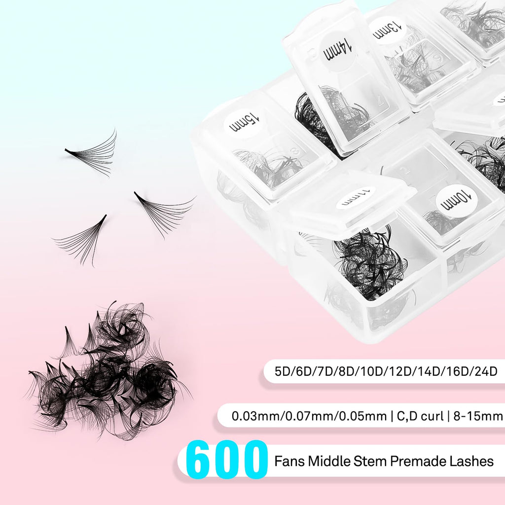 VAVALASH 600 Fans Premade Lash Fans – Premium Promade Loose Fans, Thin Base, Korean PBT