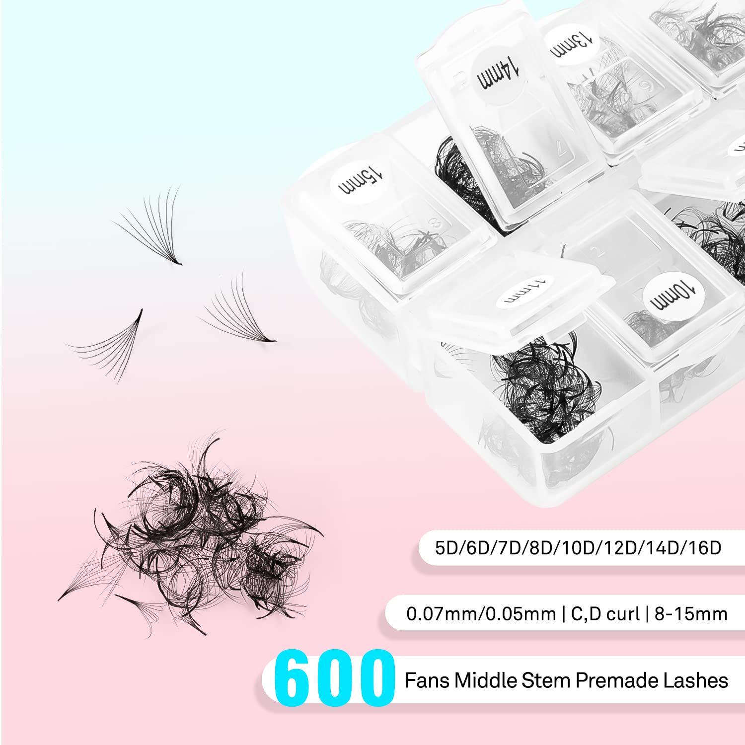 VAVALASH 600 Fans Premade Loose Fans 5D-24D Promade Lash Extensions | Thin Base for Natural Look
