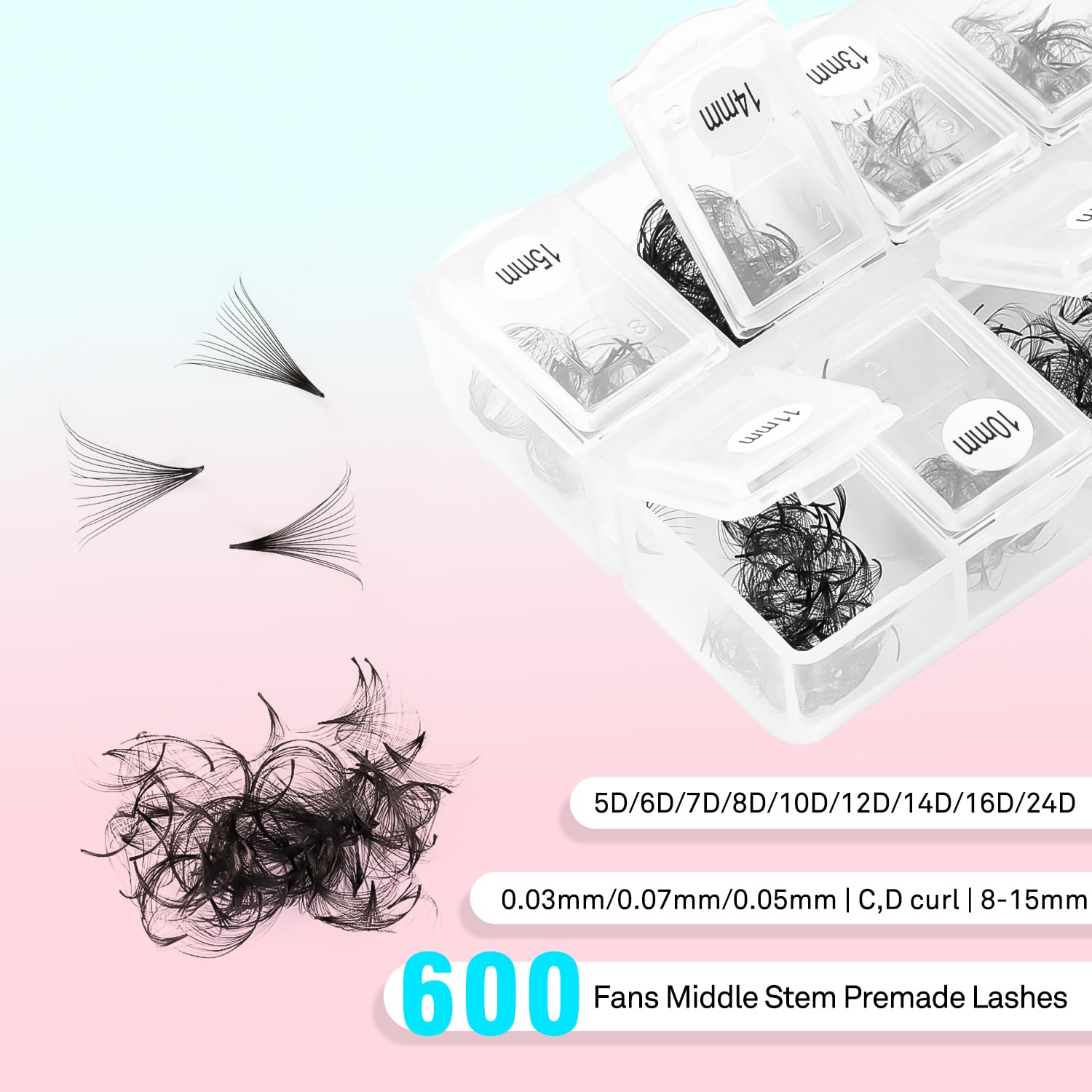 VAVALASH 600 Premade Lash Fans (5D–24D) – 8–15mm Promade Loose Fans, Thin Base