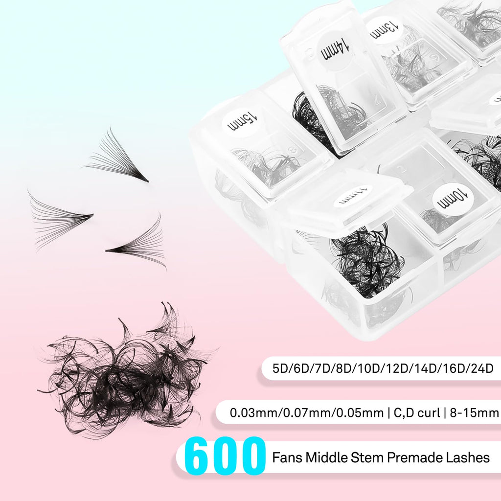 VAVALASH 600 Premade Lash Fans – Promade 5D–24D, 8–15mm, Thin Base