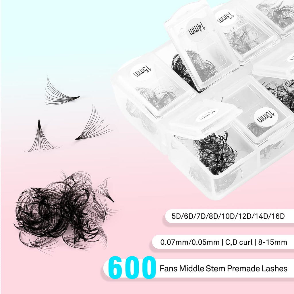 VAVALASH 600 Fans Premade Loose Fans — 5D-24D Premade Lash Extensions, Thin Base, Easy Application