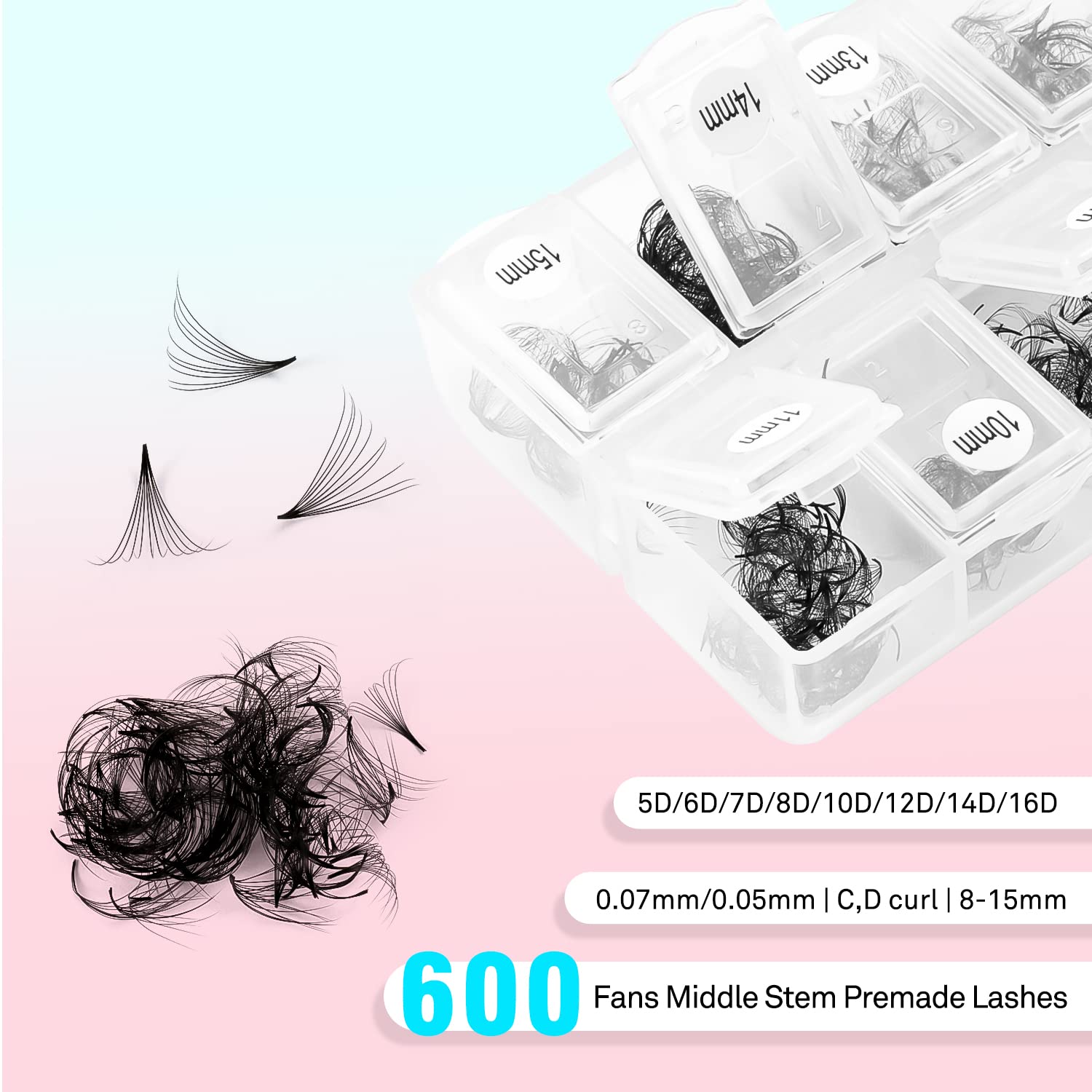 VAVALASH 600 Fans Premade Loose Fans — 5D-24D Premade Lash Extensions, Thin Base, Easy Application
