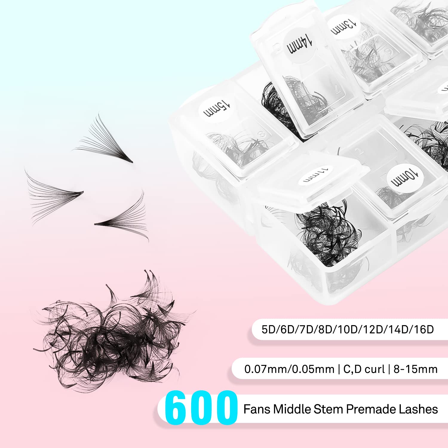VAVALASH 600 Premade Lash Fans – 5D to 24D, 8–15mm, Thin Base, Korean PBT