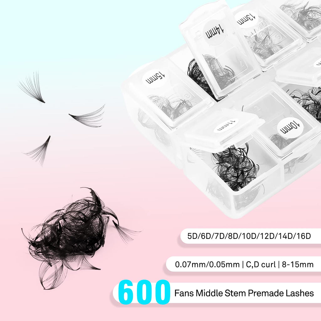 VAVALASH 600 Premade Loose Fans – 5D-24D, 8–15mm Mixed Length, Thin Base
