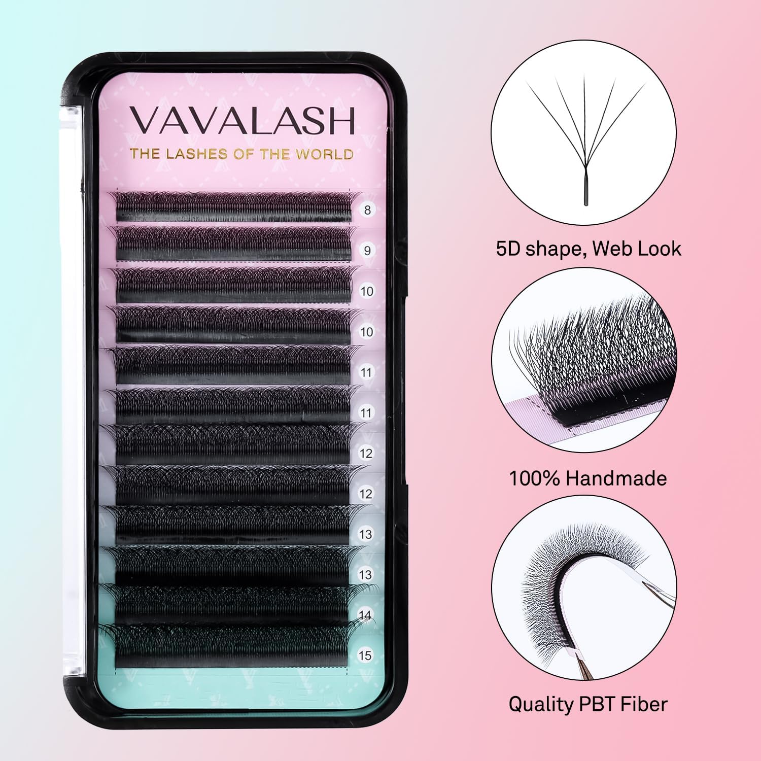 VAVALASH W-shaped 5D Premade Fans 0.07 D Curl Lash Extensions – Easy Fanning, Matte Black