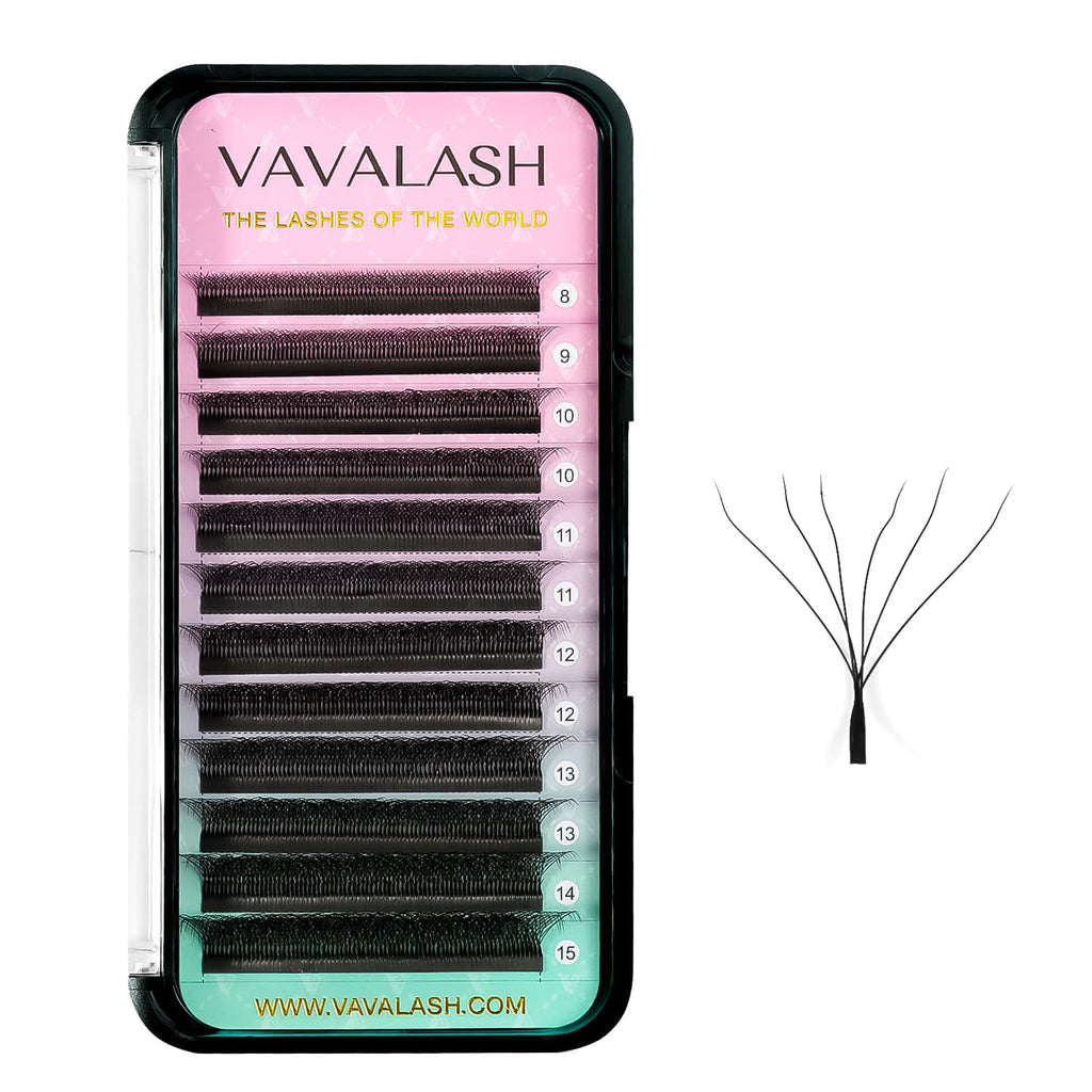 VAVALASH W-shaped 6D Premade Fans 0.07 L Curl – Easy Fanning, Matte Black Volume Lashes (8-15mm)