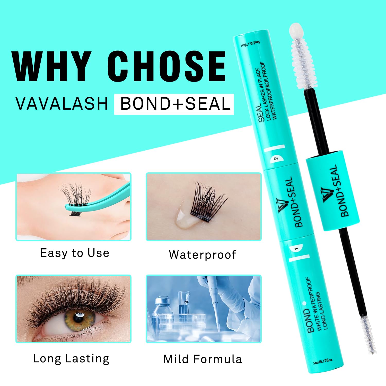 VAVALASH Bond & Seal 2-in-1 Lash Glue – Clear, Waterproof, 48-72h Hold for DIY Extensions