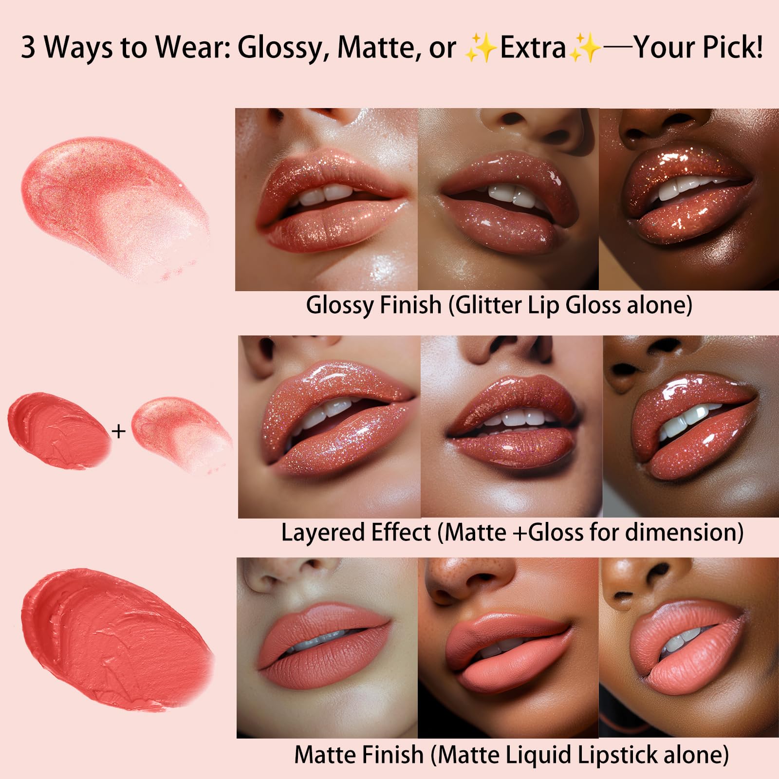 VavaSans Rose Pink Lip Plumper Gloss – Matte Lip Color, Glossy Shine, Long-Lasting